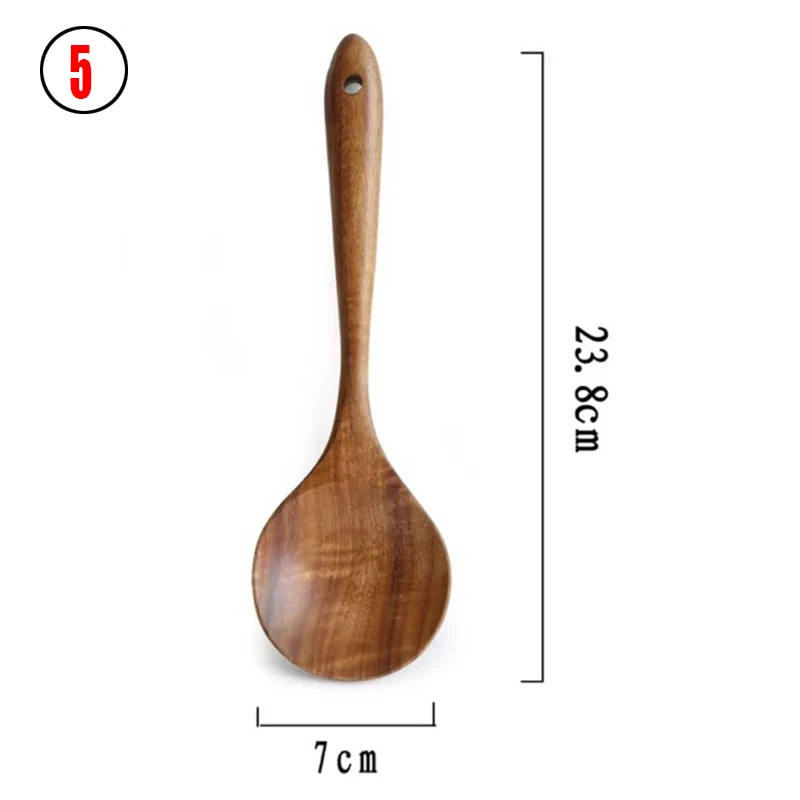 7 Stks/set Teak Natuurlijke Houten Servies Lepel Pollepel Turner Rijst Vergiet Soep Skimmer Koken Lepel Scoop Keuken Herbruikbare Tool Kit: Army Green