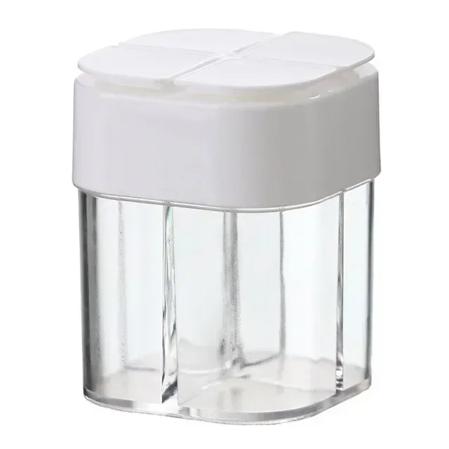 4-in-1 Plastic Transparent Salt Pepper Shaker Spice Dispenser 4 Compartment BBQ Camping Seasoning Jar with Lids for Cooking: Silver
