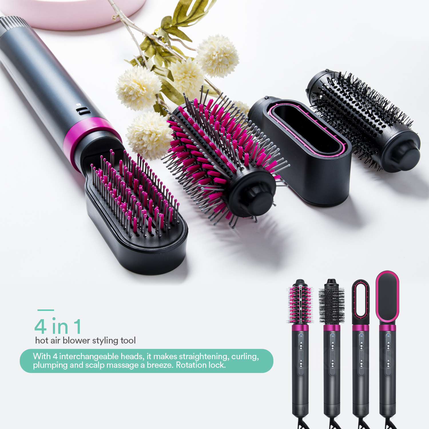 4 In 1 Hair Dryer Brush Blow Hair Dryer Comb Hair Straightener Detachable Anion Air Brush Hair Curler For Women