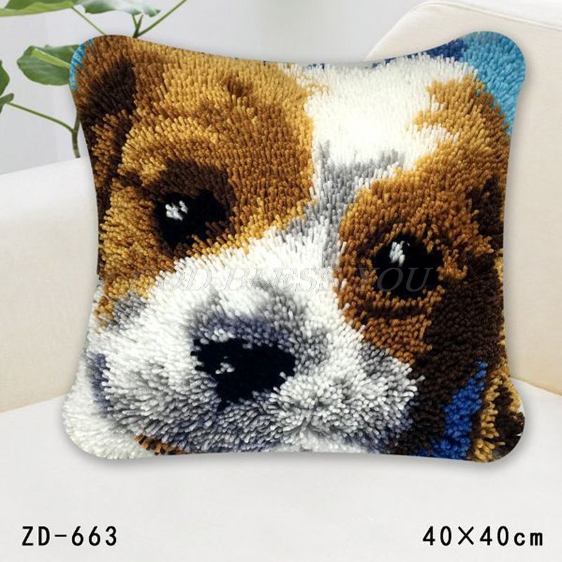 Animal Series Latch Hook Rug Kits Dogs 3D Segment Embroidery Pillow Wool Cross Stitch Carpet Embroidery DIY Latch Hook Pillow: 663-Puppy Dog