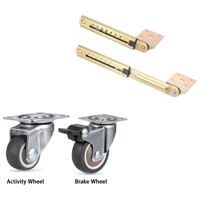 1Pair Angle Lifting Rod Desk 7 Gear Adjusting Hinge Angle Hinge With 4Pack 2Inch Furniture Crib Casters