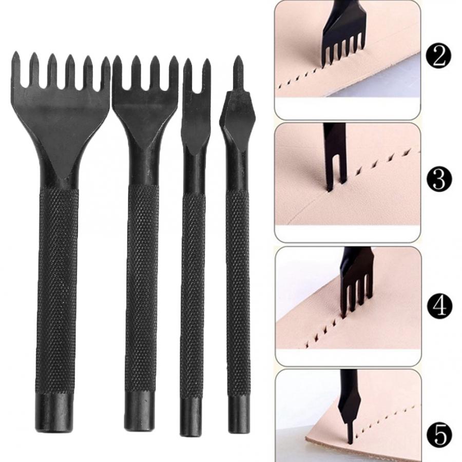 4 st stift mejsel kit läder hantverk pysselverktyg svart galvanisering läder hantverk mejsel