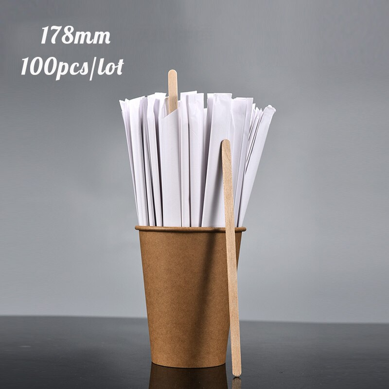 100Pcs/lot Individual Package Wooden Plastic Coffee Stir Stick Drink Disposable Stir Stick Milk Stir Stick Coffee Shop Bar: 178mm wooden