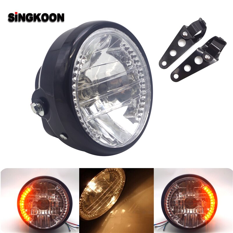 7 " 12v amberkleurige motorfiets cafe racer koplamp koplamp moto led richtingaanwijzer voor honda kawasaki suzuki hyosung ktm yamaha: Donkergrijs