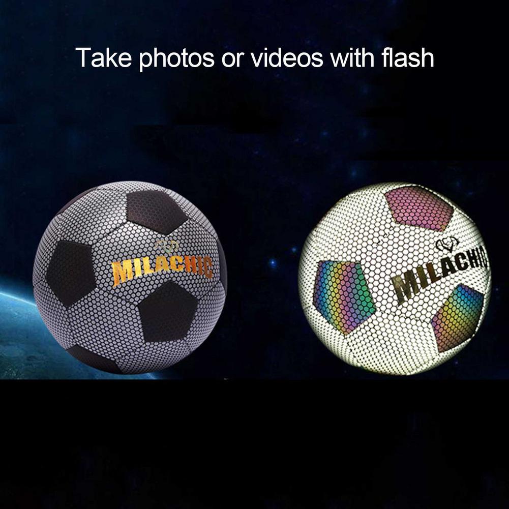 Glowing Soccer Ball - Size 4/5 - Reflective PU Material - Machine Stitched - Kids Training Ball