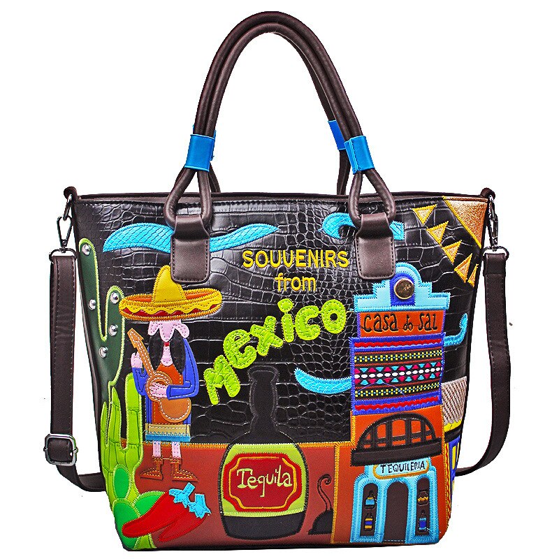 Retro Crocodile Pattern Portable Diagonal Package Mexican Embroidery Ladies Handbag Embroidered Bucket Bag