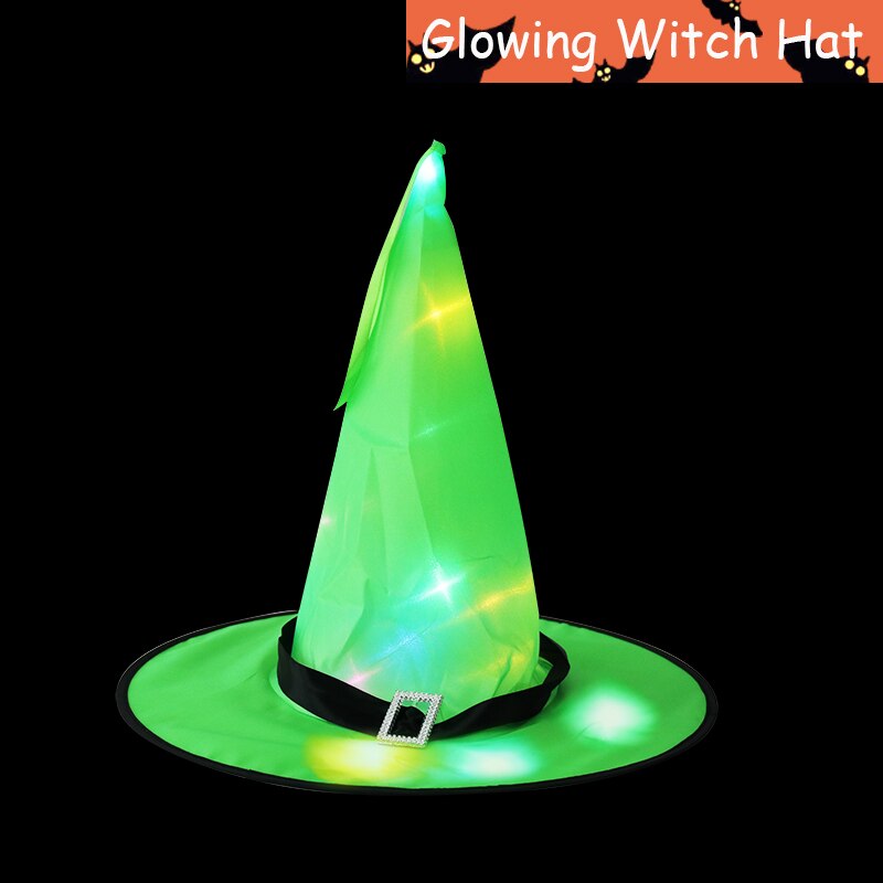 Sombrero de bruja LED brillante para Halloween, sombrero de bruja para decoración de de Cosplay, gorra de juguete: Green