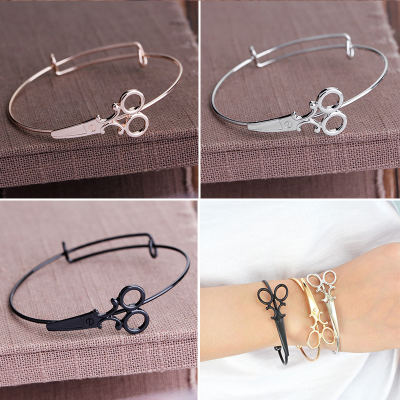 Novo punk tesouras tesoura pulseira cabeleireiro bangle cabelo stylist charme pulseira ajustável novo em jóias acessórios