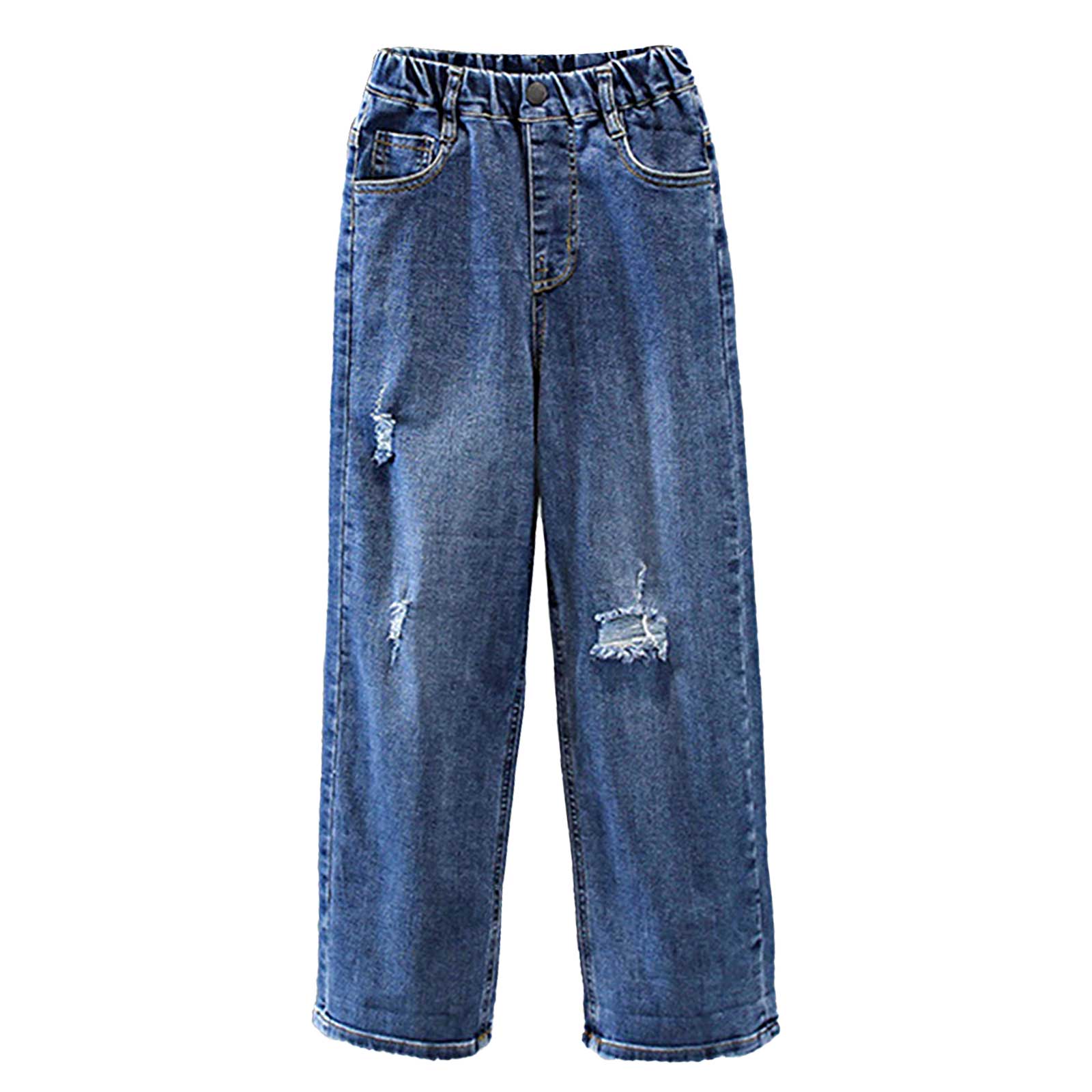 Kids Meisjes Jeans Stijlvolle Kleding Elastische Tailleband Denim Ripped Wijde Pijpen Casual Broek Met Multi-Zakken Kids Slipje Herfst