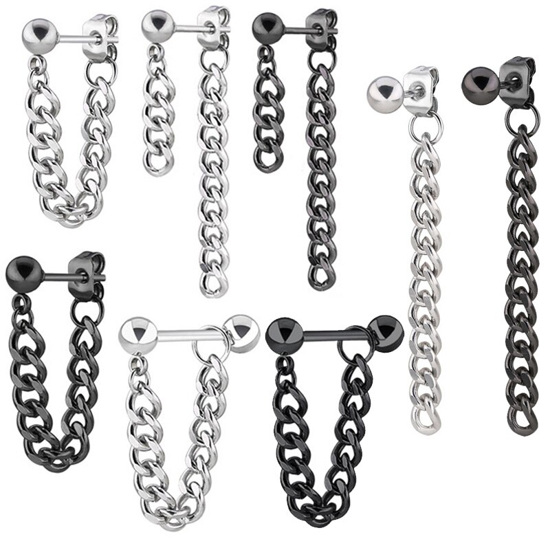 1Pc Ketting Stud Oorbellen Brincos Mode Oorbel Rvs Koreaanse Vrouwen Mannelijke Oorbellen Voor Mannen Zwart Punk Sieraden