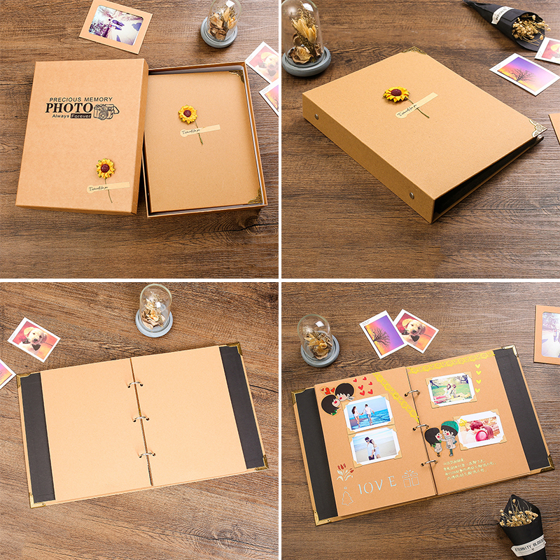 DIY Viscose Photo Album Vintage Sun Flower Photo Album Kraft Paper Photo Album Sticky Photo Album Durable Retro home Photo Album