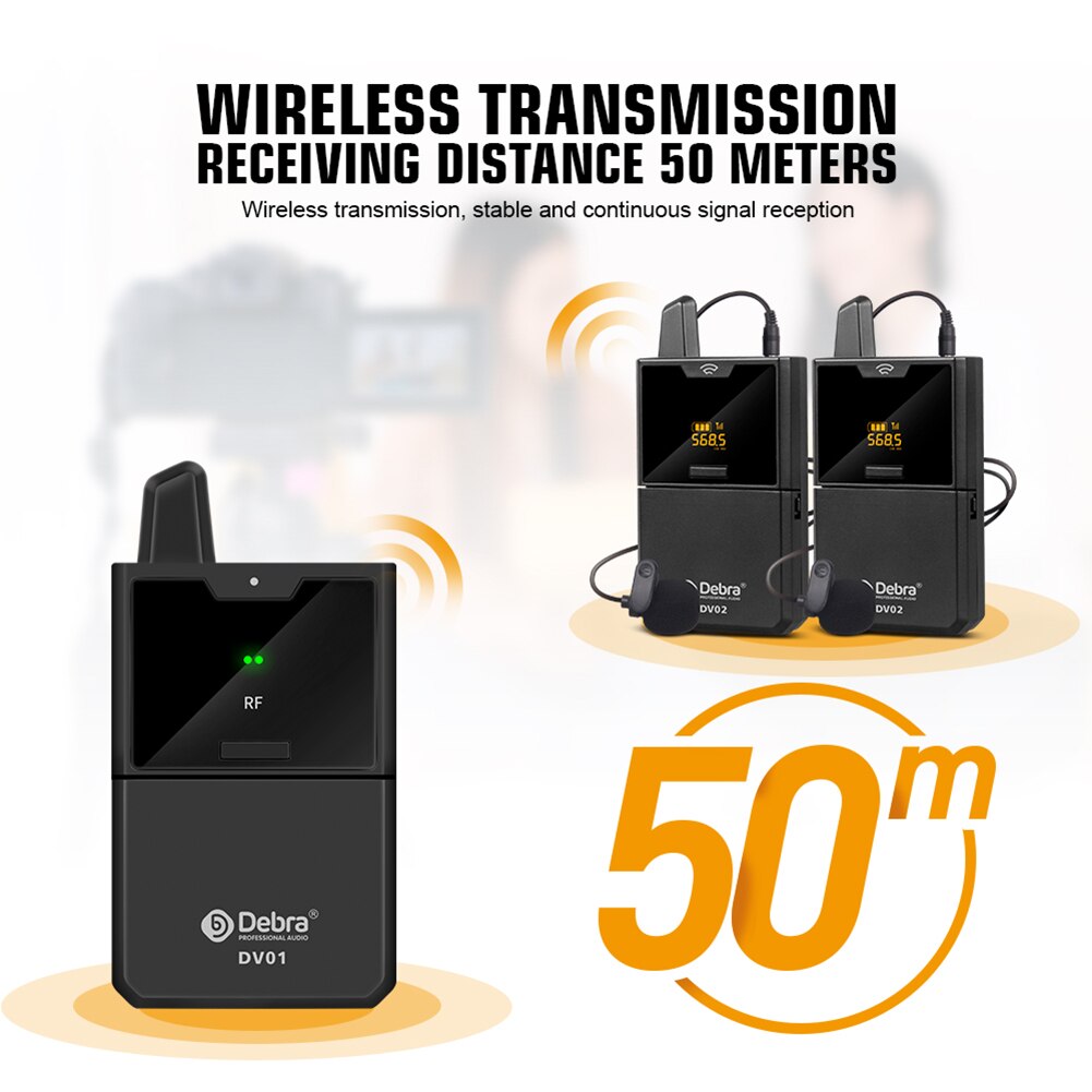 Eyk EW-C02 30 Kanaals Uhf Draadloze Dual Lavalier Microfoon Systeem 60M Bereik Voor Dslr Camera Telefoon Interview Opname Revers mic