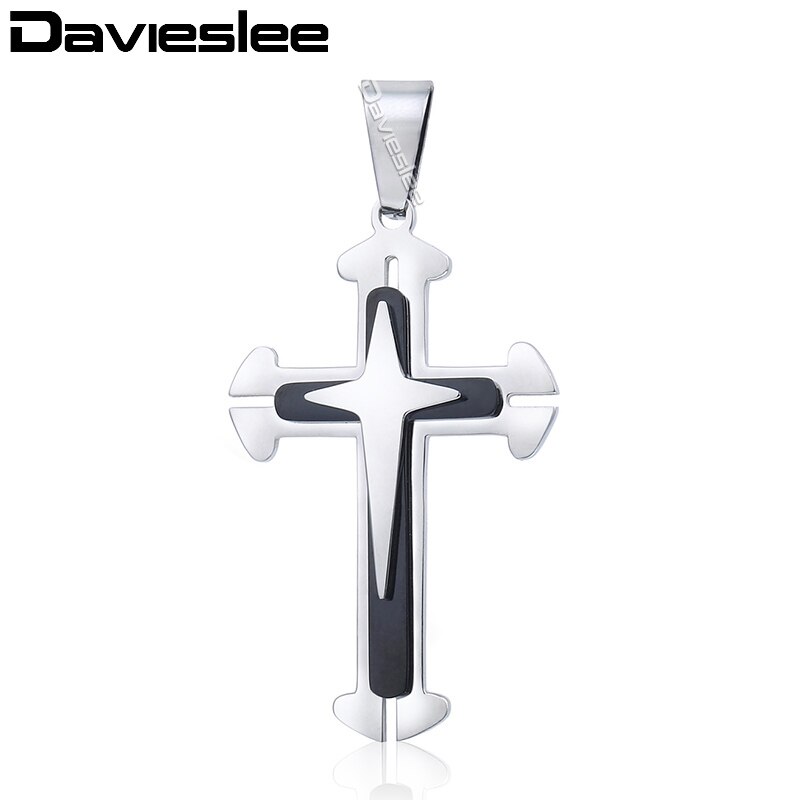 Davieslee 15 Styles Stainless Steel Cross Pendant for Men Gold Silver Color Multi Layers Clear CZ Trendy Jewelry DLKPP1: KP407