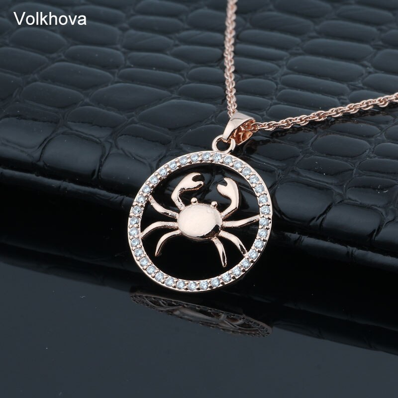 Volkhova 12 Zodiac Constellations Pendant Necklaces For Women Men 585 Rose Gold Cubic Zirconia Jewelry: cancer