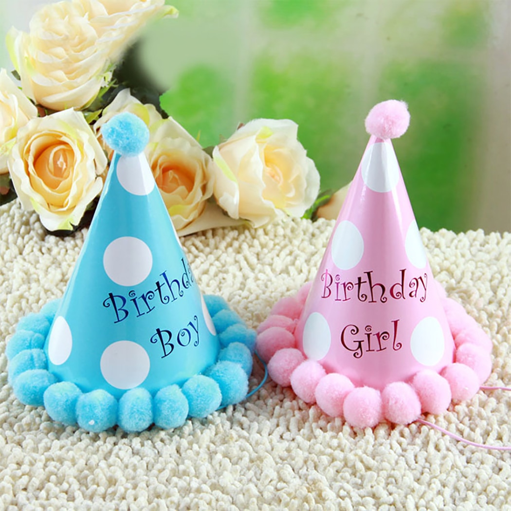 Chapeaux d'anniversaire à pois avec boules de poils pour chien et chat, accessoires de décoration de fête