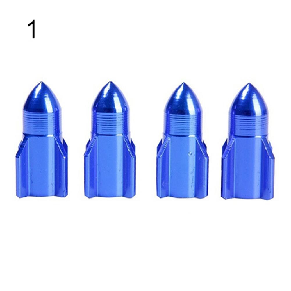 4 Stuks Professionele Auto Fiets Aluminium Raket Vorm Band Ventiel Wiel Stem Cap Auto-accessoires Levert Producten: Blauw