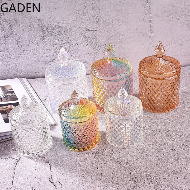 European-style Stained Glass Candy Jar with Lid Storage Jar Candy Box Transparent Storage Jar Tea Tin Sugar Cube Jar