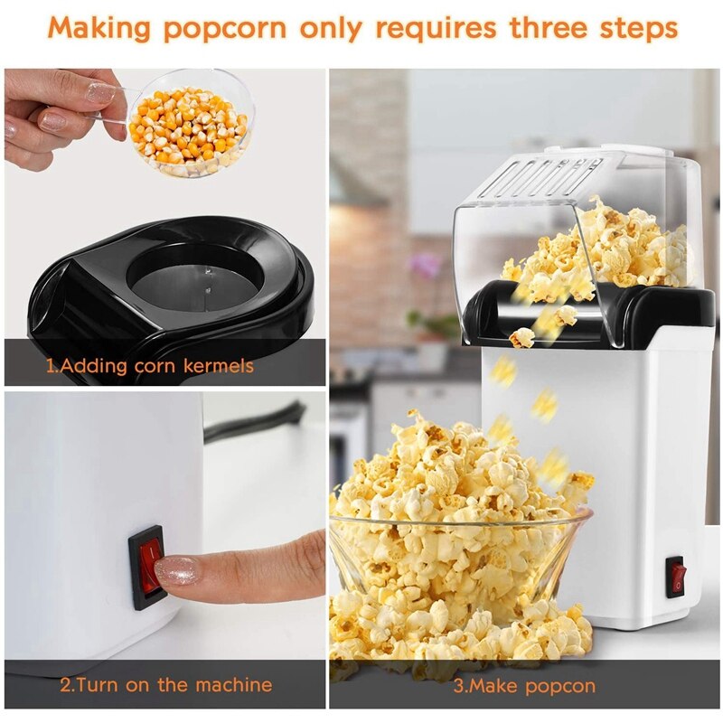 Air Popcorn Popper Maker, Electric Air Popcorn Machine-1200W, Oil-Free