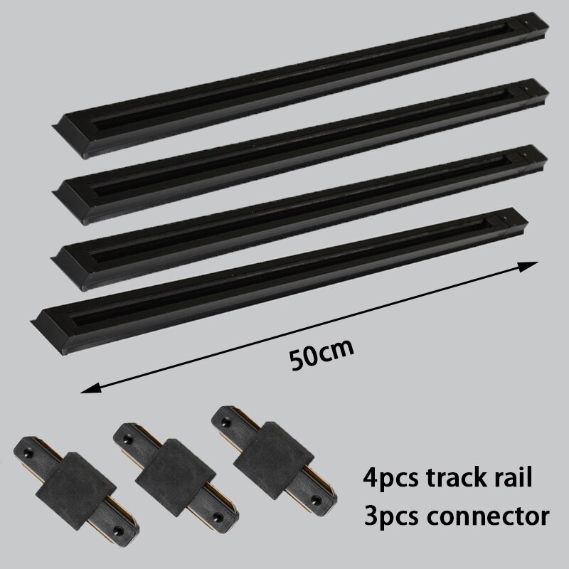 Black/white 0.5M 1M Led Track Rail 220V Aluminum Led Track Light Rails Straight/L Shape Connectors for Track Rail Spotlight: 4pcs 0.5m track