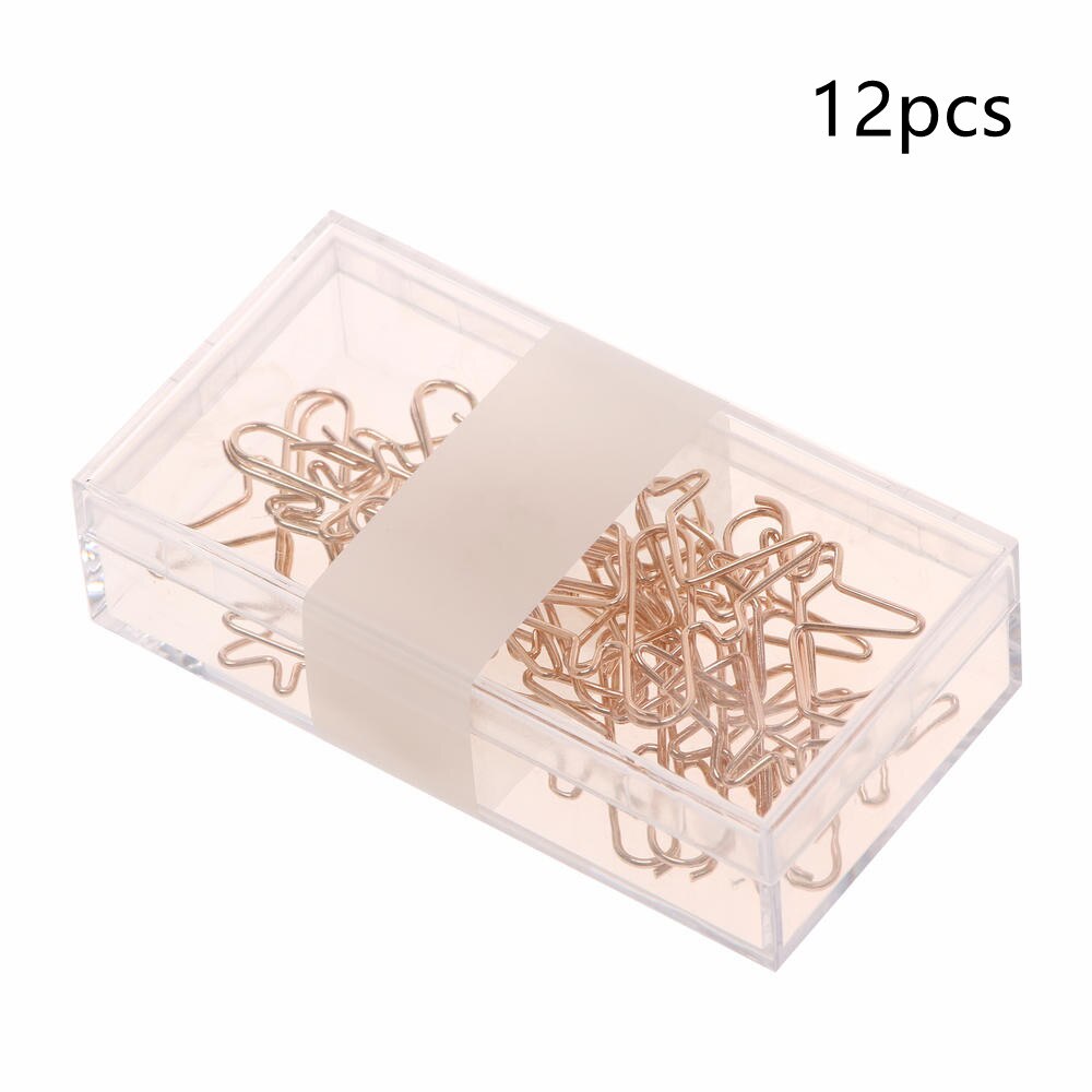 12pcs/set Rose Gold Airplane Shape Metal Paper Clips Escolar Bookmarks Memo Clip Binder Clip Stationery Book Note Decoration: rose Gold