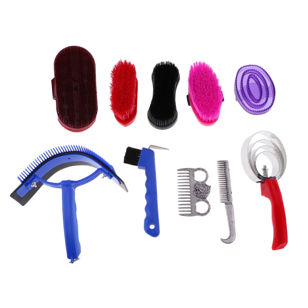 10 pièces Kit de toilettage cheval léger equitation Deluxe cheval toilettage brosse peigne Kit cheval outils de nettoyage