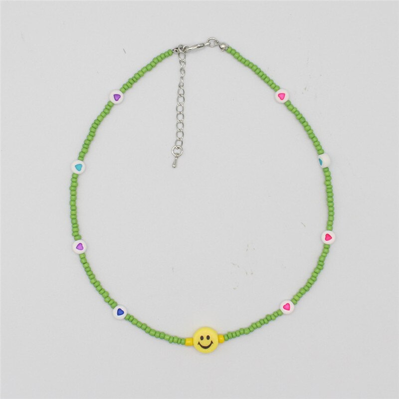Bohemia Handmade Rainbow Beads Personality Random Color Heart Choker Necklace Women&#39;s Smiley Clavicle Collares Jewelry