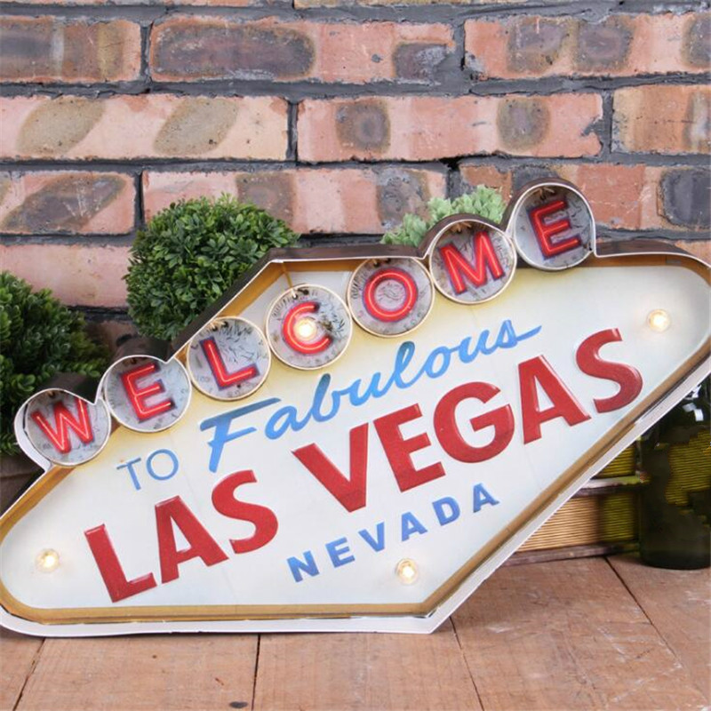 Las Vegas Neon Sign Decorative Painting Metal Plaque Bar decor Wall lamp Decor Illuminated Plate Welcome Arcade Neon adversting