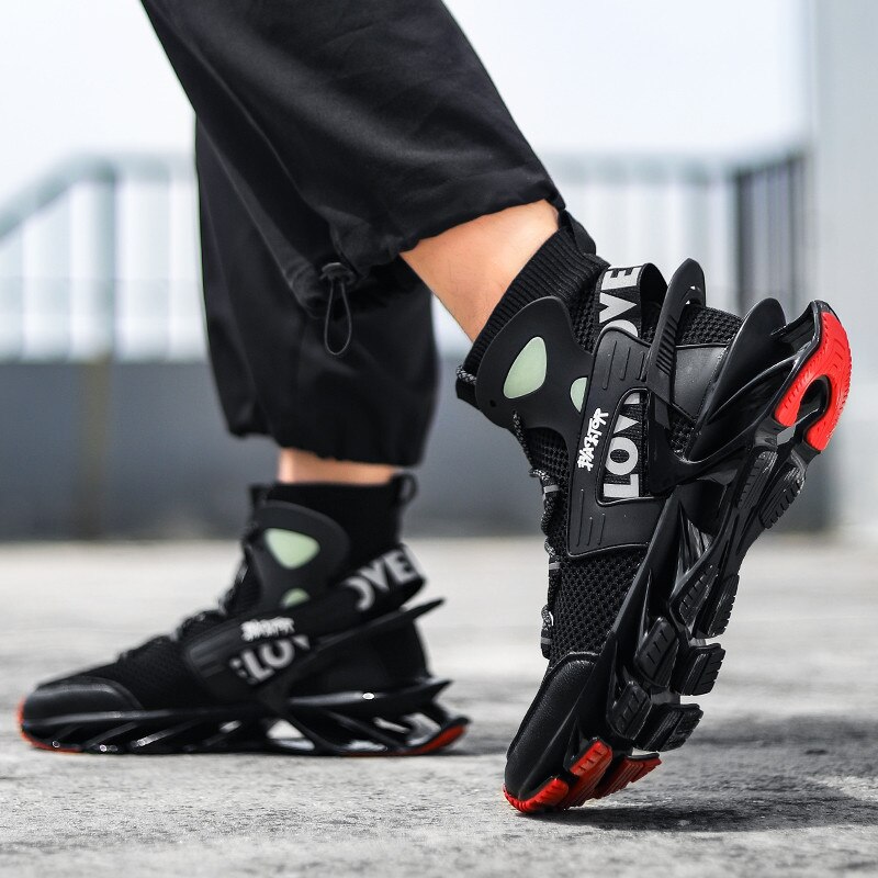 Efterår forår mandlig rød høj top blade løbestøvler herre sportssko komfortable sneakers gå jogging gym fitness trænere