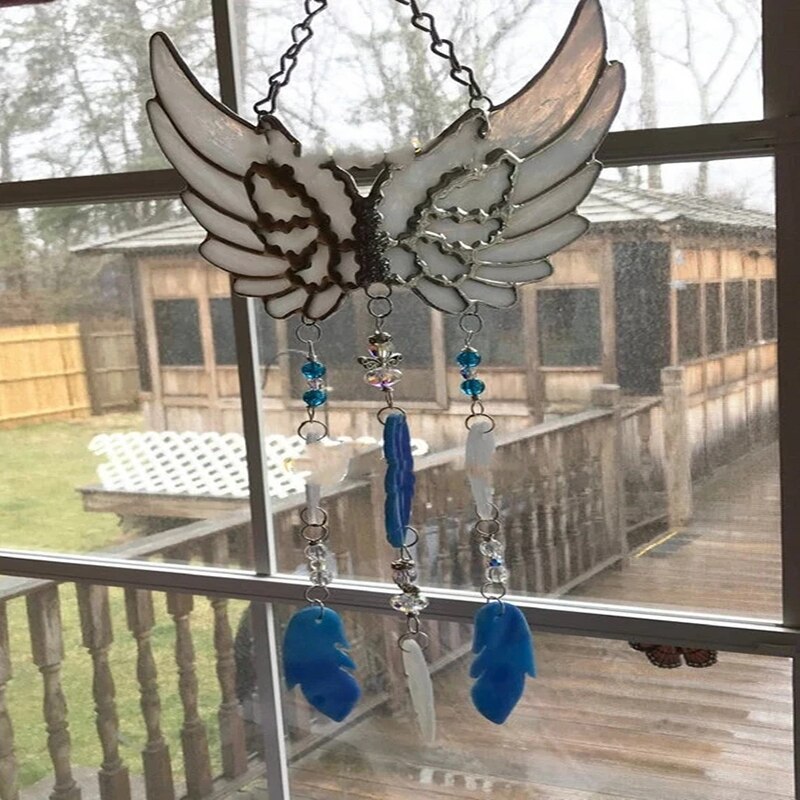 Angel Wings Wind Chimes Handmad Stained Home Window Hanging Craft Ornament Bedroom Balcony Decorations Tuin Decoratie