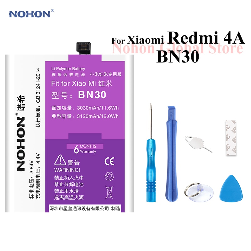 Nohon Batterie Für Xiaomi Redmi 4A BN30 Redmi4A 3030mAh 3120mAh eingebaute Hohe Kapazität Telefon Bateria Li-polymer batterien + Werkzeuge