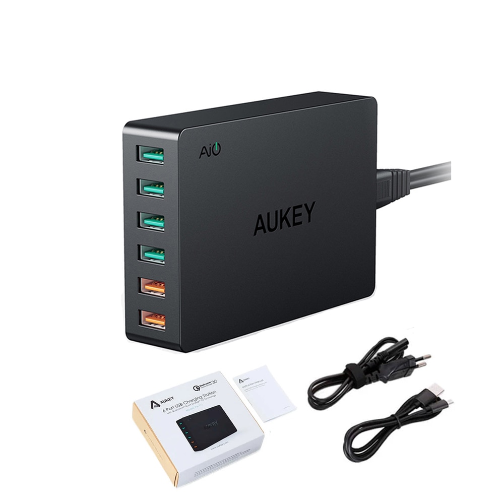AUKEY Pa-T11 6 USB Hafen 60W Schnelle Zauberstab Ladegerät EU UNS UK Stecker Ladung Bahnhof Qualcomm schnell aufladen 3,0 Schreibtisch Ladegerät