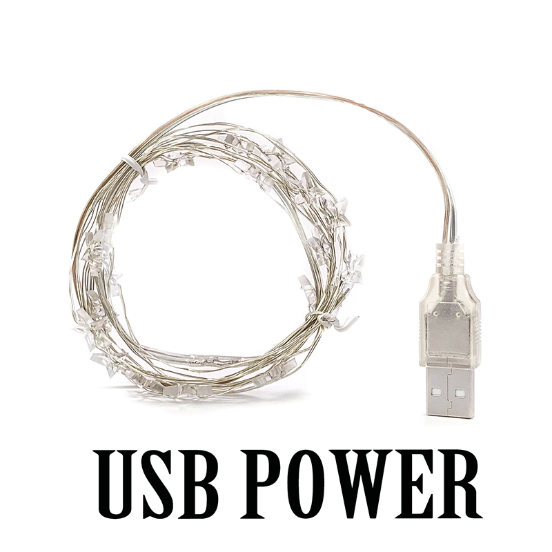 LED 60 Sterne Lichterkette Batterie Betrieben auf 10ft Lange Silber Farbe Kupfer Draht Schnur Lichter für draussen drinnen Weihnachten Party verwenden: USB Energie / 6M 60LED / Weiß