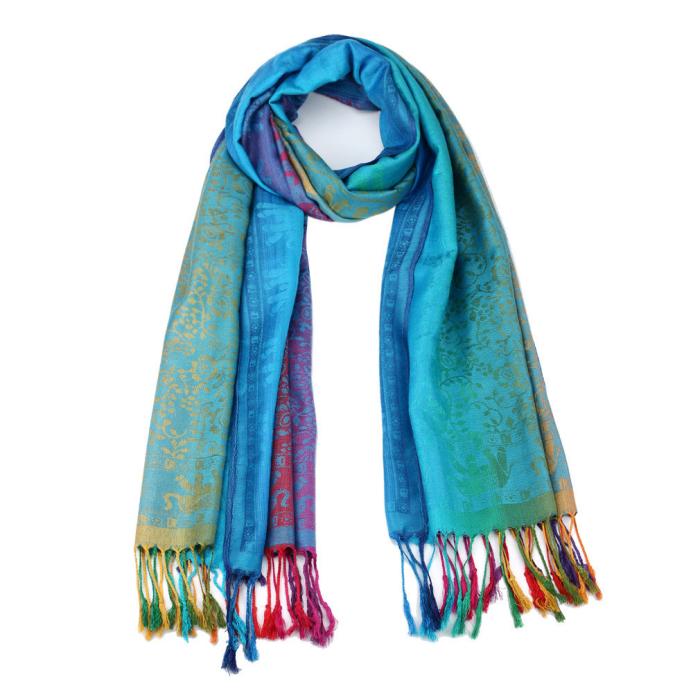Foulard ELLE En Soie 100% - 23g, Modèle Shawl/écharpe Bleu, Occasion Très Bon état