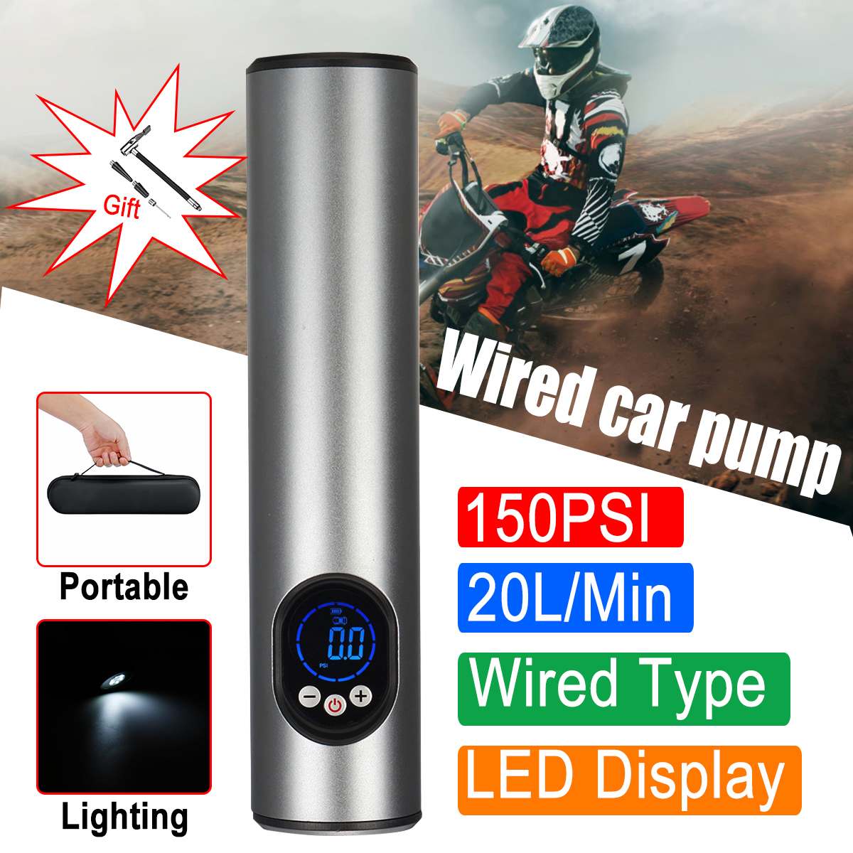 3 Buttons LCD Handheld Inflatable Pump Tyre Portable Compressor Digital Car Tyre Pump Preset Pressure 12V 150PSI 20L/min: 3 Buttons Gray