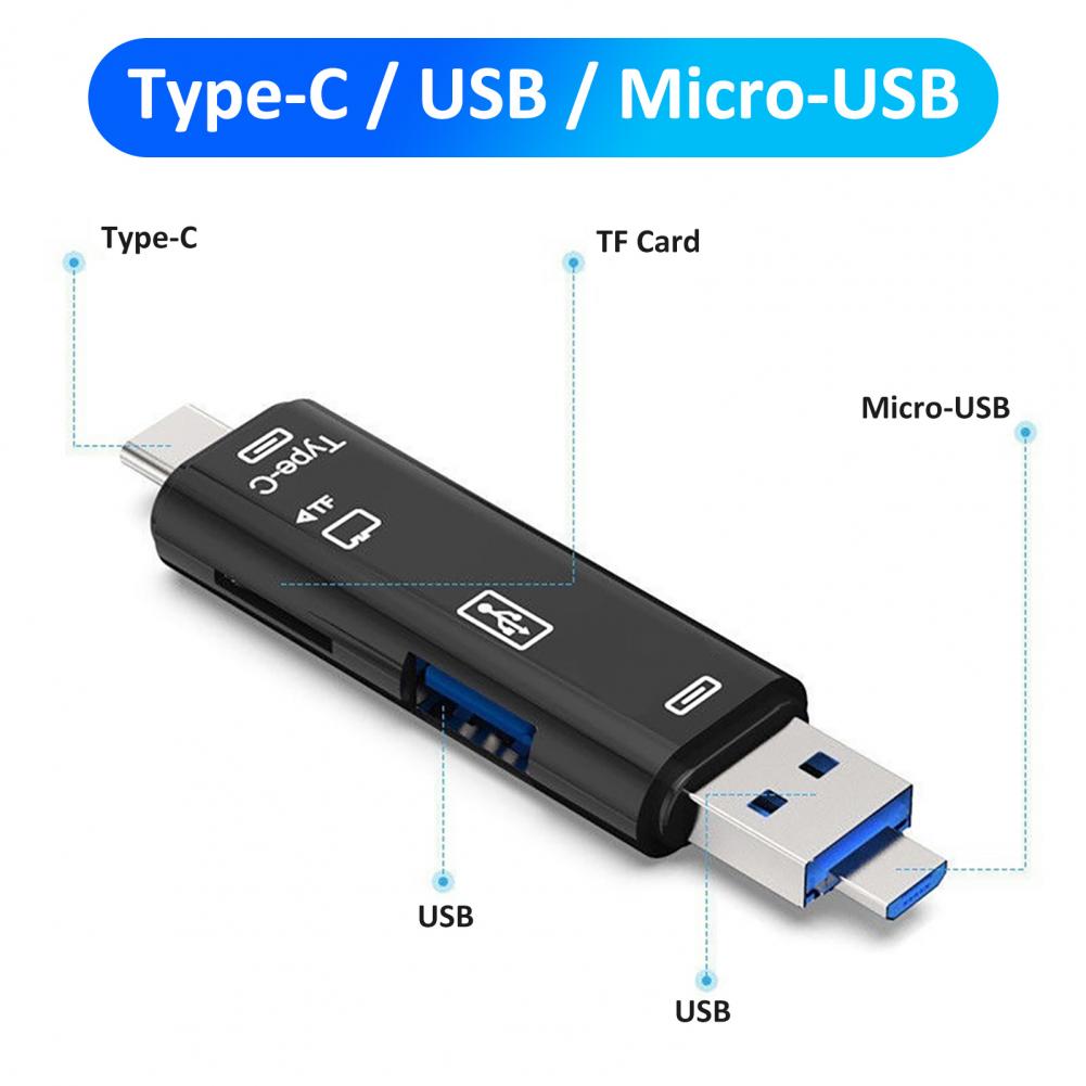 Card Reader Plug Play High Speed 5-In-1 USB 3.0 Type-C TF Card Reader for Computer