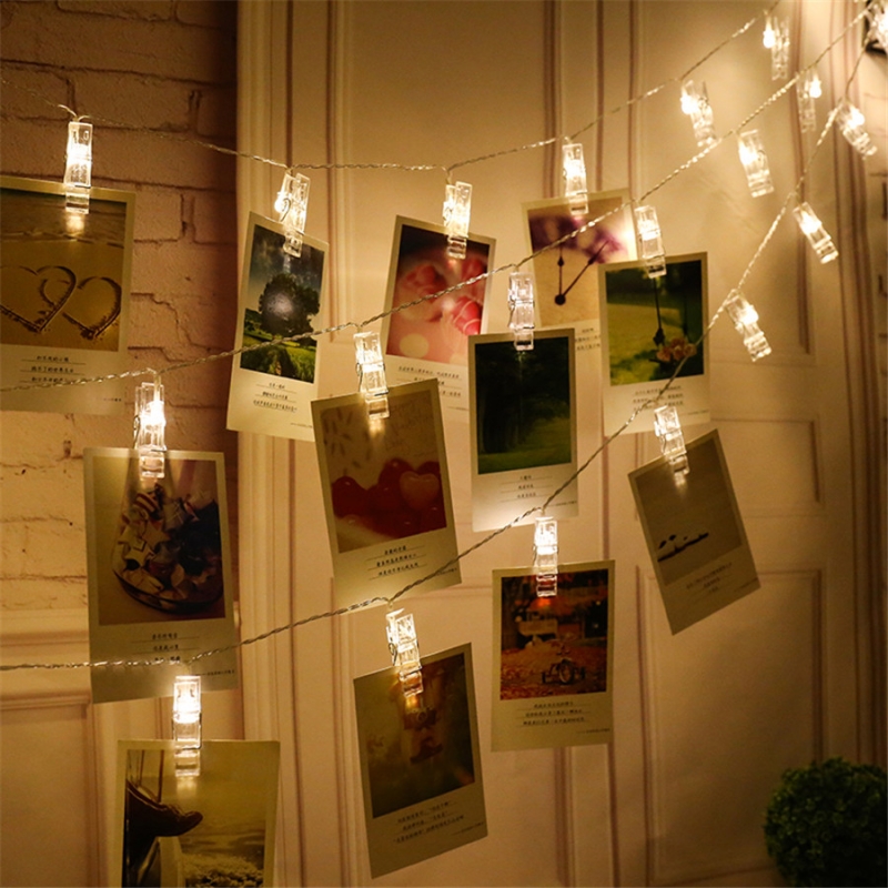 Guirnalda de luces LED con Clip para fotos, guirnalda con pilas USB para exteriores con pinzas para la ropa, decoraciones navideñas y de Halloween para el hogar