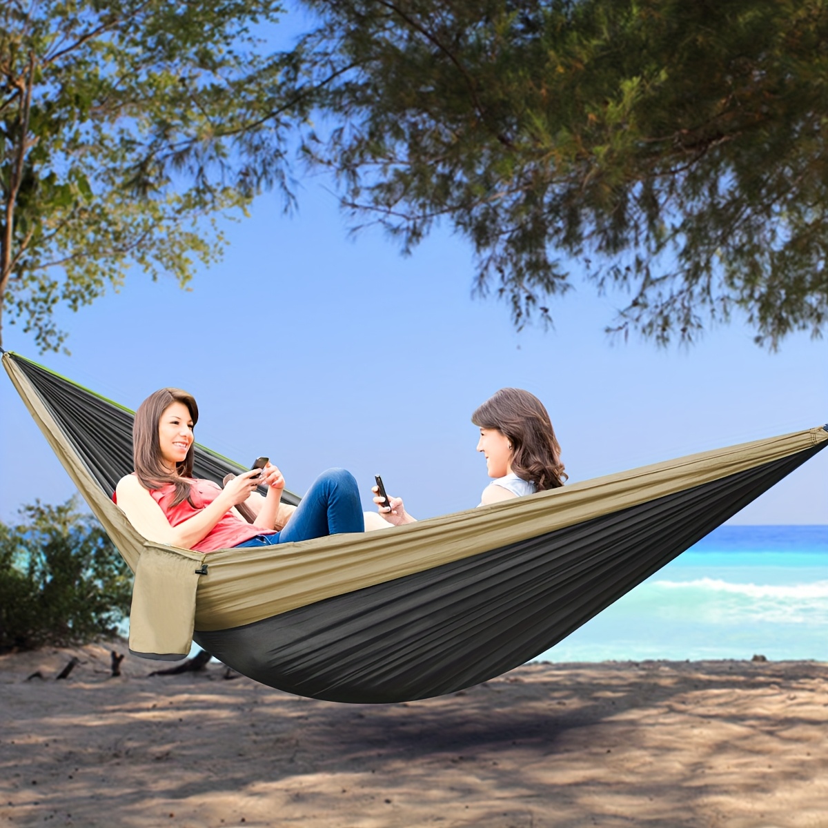 Hamac de camping double extra large, 3 m x 2 m (300 x 200 cm), comprend deux sangles d'arbre de 2 m, deux crochets en acier inoxydable en forme de D