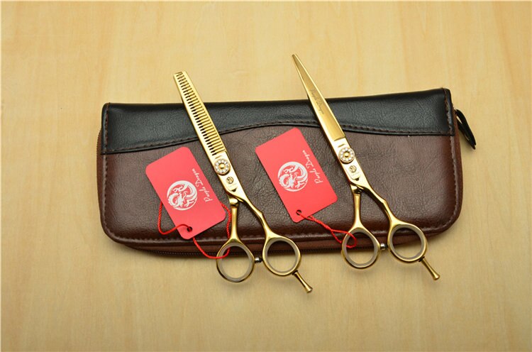 2 Stuks 6 Inch 17.5Cm 440C Professionele Menselijk Haar Schaar Kappers Schaar Snijden Scharen Dunner Schaar: 2Pcs Add Case