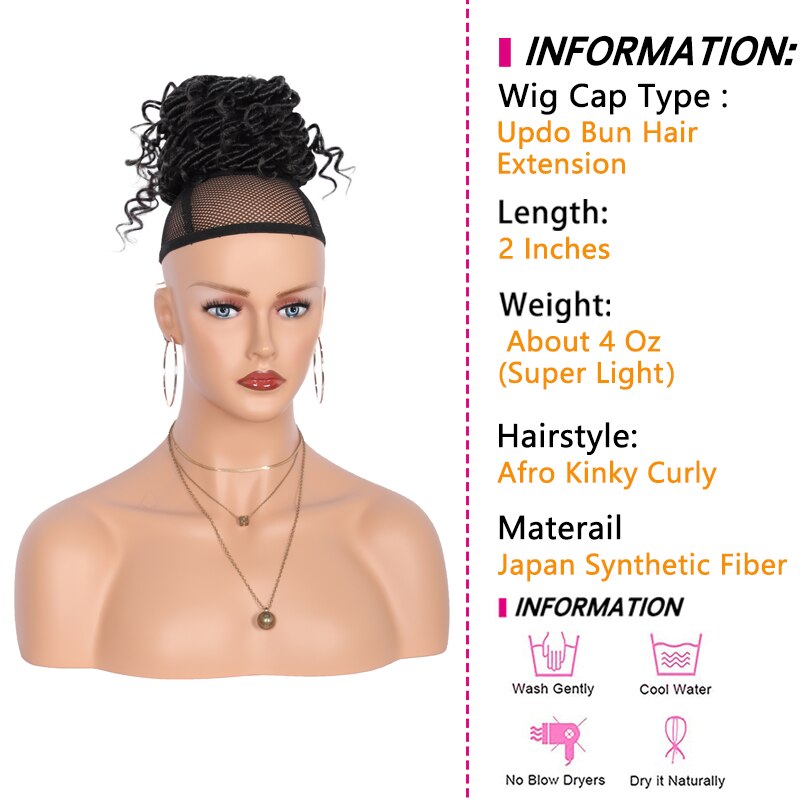 Youthfee Short Faux Locs Braid With Curly Drawstring Updo Bun Hair Piece For Black Women Synthetic Clip Hair Extension