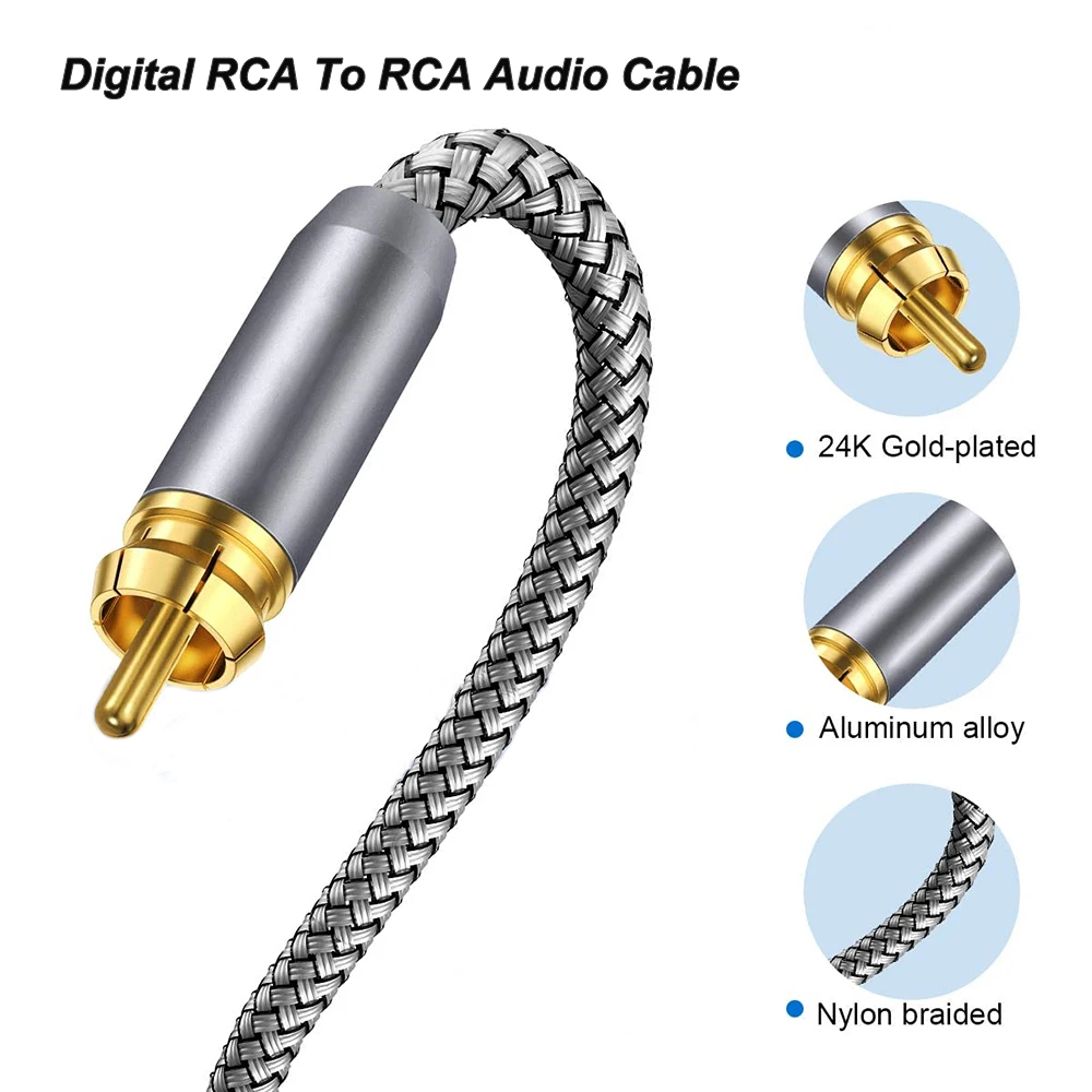 Digitales RCA-zu-RCA-Stecker-Koaxial-Koaxialkabel, TV-Subwoofer-Kabel, vergoldetes hoch-Treue-Koaxial-Koaxial-Audiokabel, 1 m bis 15 m