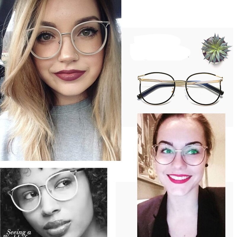 golden women's eyeglasses frame Retro Round metal frame computer clear glasses women Cat eye transparent eyeglass frame