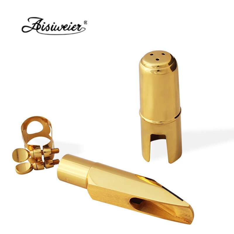 Aisiweier Tenor Soprano Alto Saxophone Metal Mouthpiece Gold Lacquer Mouthpiece Sax Mouth Pieces 56789