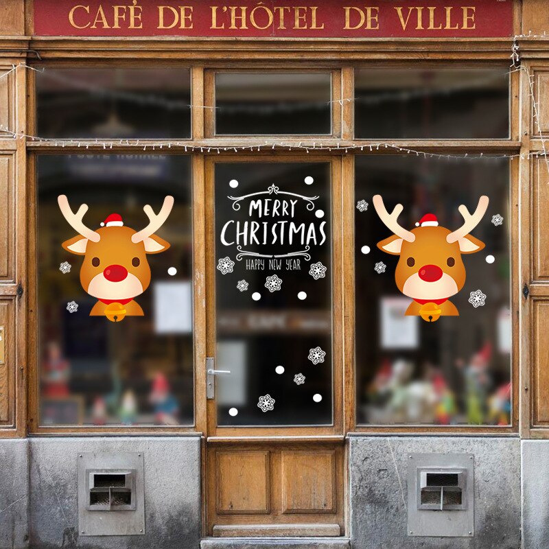 Søde elg jul væg klistermærker vindue glas festival mærkater julemalerier år jul hjem dekorationer til