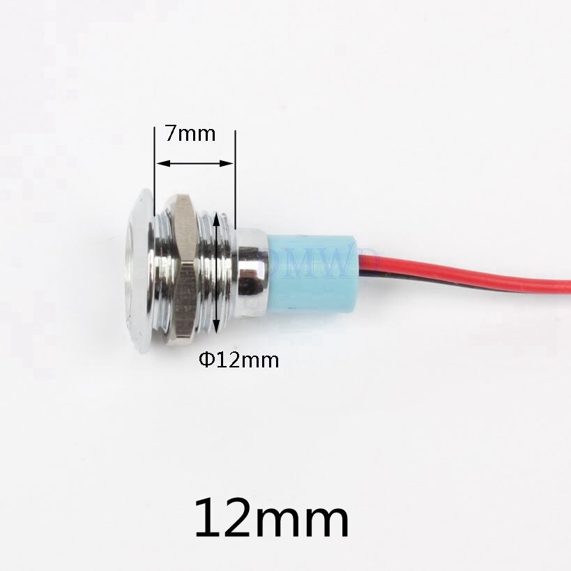 12mm vanntette metall flat rund indikator signallampe lys 3v 6v 12v 24v 220v med ledning rød gul blå grønn 12 zsd.x