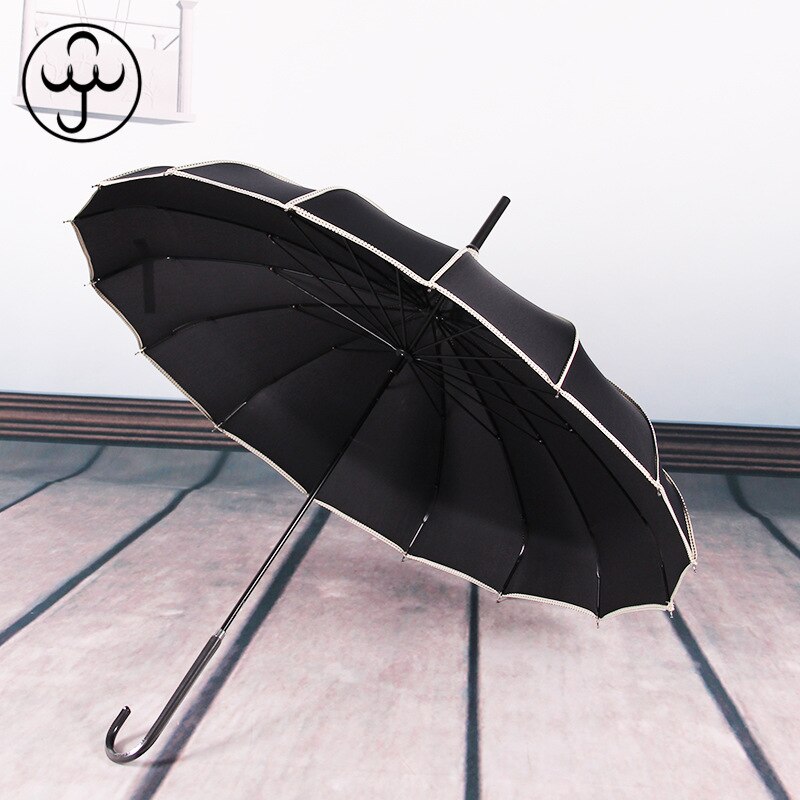 Pagode paraply single point indpakket lang skaft prinsesse solskærm frisk fotografering retro solrig paraply: Sort