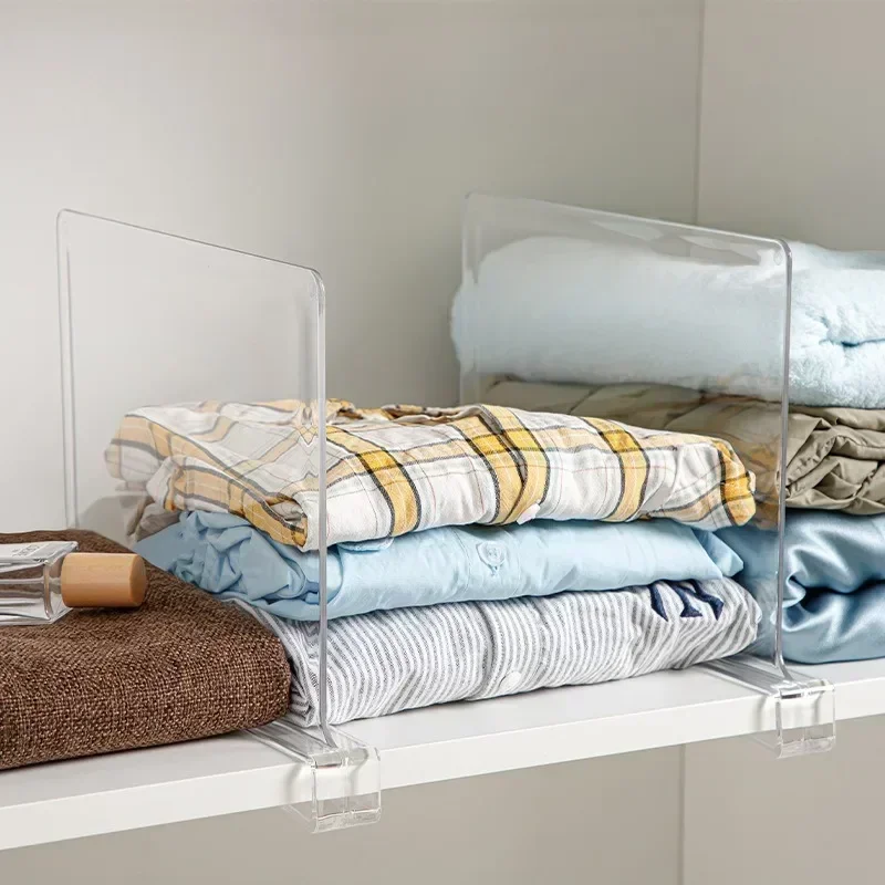 Divisor de estante de armário acrílico transparente, uso doméstico, prateleira de guarda-roupa, defletor, organizador de armazenamento de mercadorias