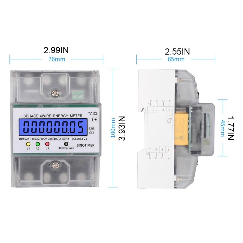 3 Phase 4 Wire Electronic Power Consumption Energy Meter LCD Digital Backlight