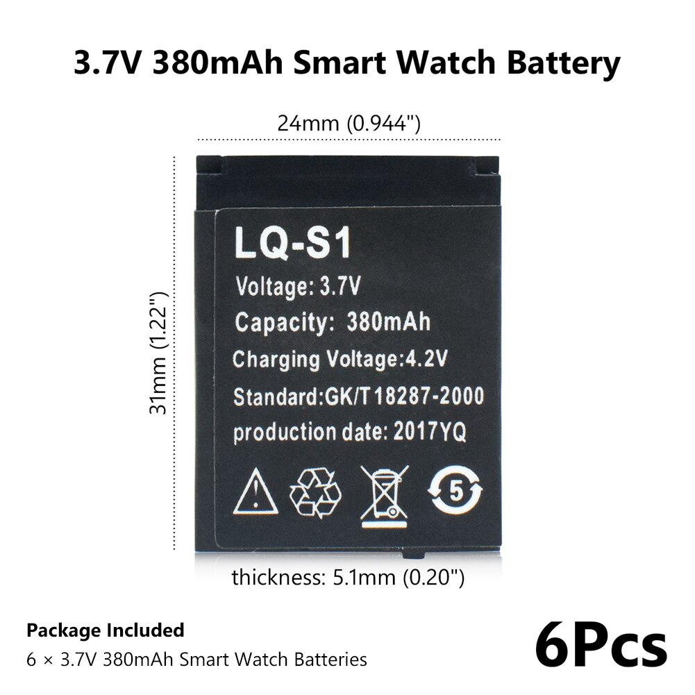 Posthuman for smart watch  dz09 qw09 smart watch battery lq -s1 3.7v genopladeligt lithiumbatteri: 6 stk