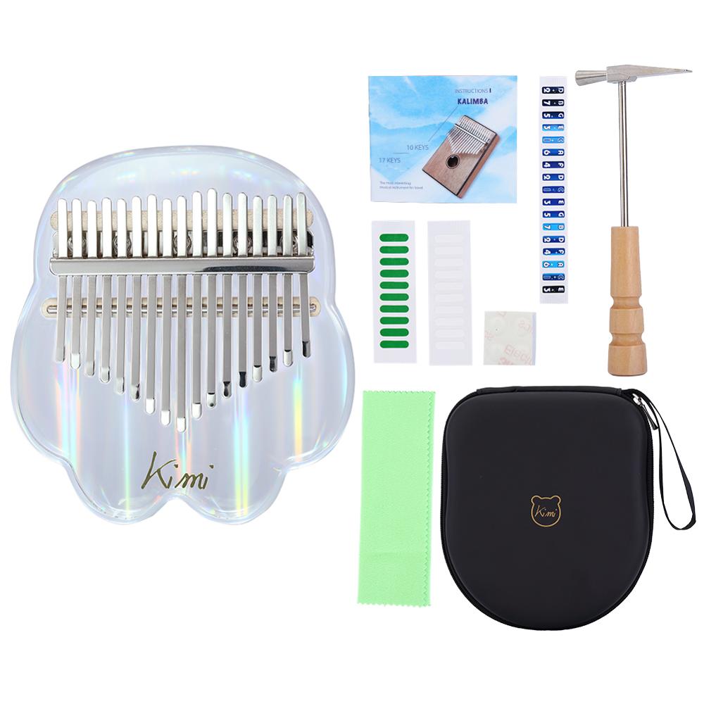 Kalimba Kimi Acrylic 17 Key Transparent Thumb Piano Mbira Sanza with Tuner Hammer Gig Kalimba Finger Keyboard Musical Instrument