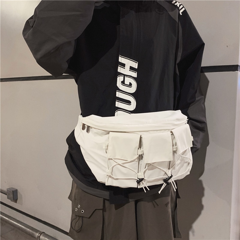 Pochete, bolsa de cintura grande, streetwear, de lona, pacote de peito, moda, hip hop, bolsa transversal de peito, para mensageiro homens